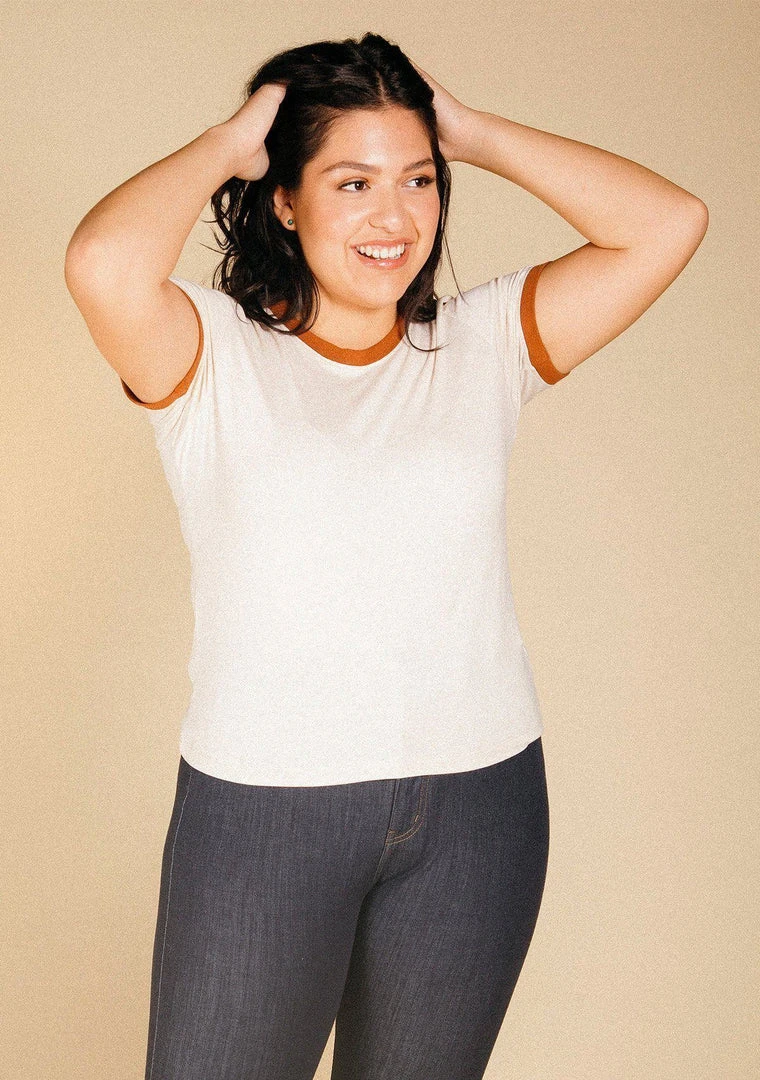 Poplinen Best Sellers Pat Bamboo Ringer Tee - Heather Almond + Rust Poplinen Best Sellers Pat Bamboo Ringer Tee - Heather Almond + Rust