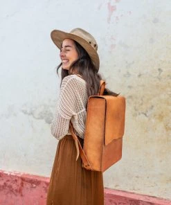 Purse & Clutch Leather Laptop Backpack - Russet Brown Accessories