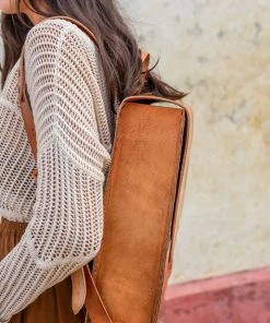 Purse & Clutch Leather Laptop Backpack - Russet Brown Accessories