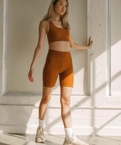 Wolven Best Sellers Recycled Bike Short With Pockets - Turmeric