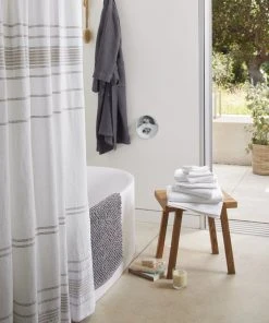 Coyuchi Rippled Stripe Shower Curtain - Alpine White / Gray