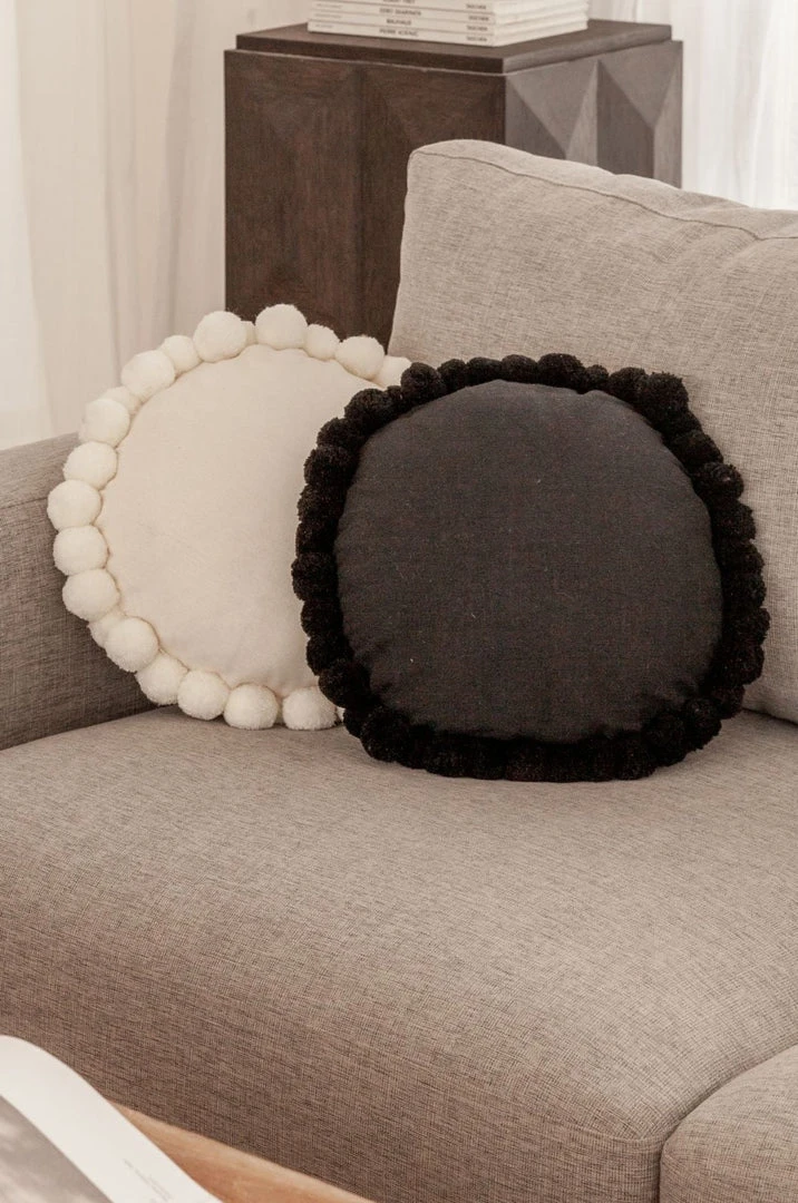 Village Thrive Round Pom Pom Throw Pillow Cover Village Thrive Round Pom Pom Throw Pillow Cover