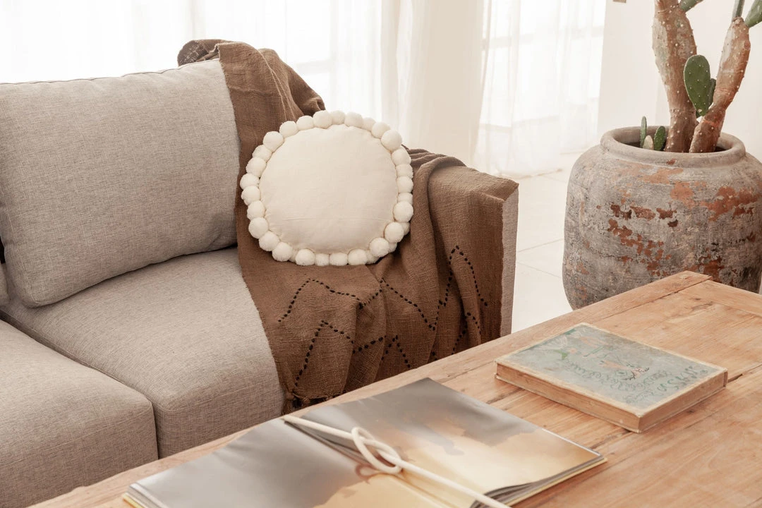 Village Thrive Round Pom Pom Throw Pillow Cover Village Thrive Round Pom Pom Throw Pillow Cover