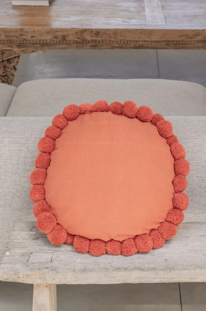Village Thrive Round Pom Pom Throw Pillow Cover Village Thrive Round Pom Pom Throw Pillow Cover