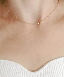 Sara Patino Jewelry Curved Bar Recycled Necklace - White Topaz Best Sellers