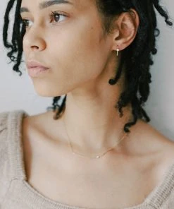 Sara Patino Jewelry Curved Bar Recycled Necklace - White Topaz Best Sellers