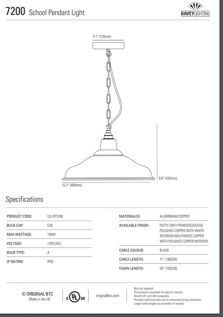 Ameico School Pendant Light - Polished Copper Lighting Ameico School Pendant Light - Polished Copper Lighting