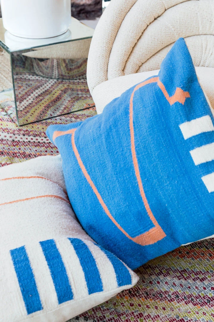 K-apostrophe Home Goods Serpents + Ladders Azul Wool Floor Pillow K-apostrophe Home Goods Serpents + Ladders Azul Wool Floor Pillow