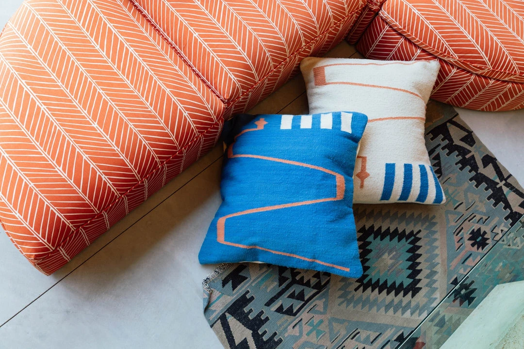 K-apostrophe Home Goods Serpents + Ladders Azul Wool Floor Pillow K-apostrophe Home Goods Serpents + Ladders Azul Wool Floor Pillow