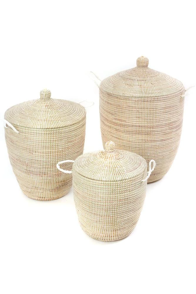 Swahili African Modern Home Goods Solid White Hamper Set Swahili African Modern Home Goods Solid White Hamper Set