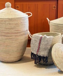 Swahili African Modern Home Goods Solid White Hamper Set 3 Swahili African Modern Home Goods Solid White Hamper Set