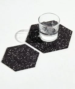 Slash Objects Hex Recycled Rubber Trivet Set - Speckled Black