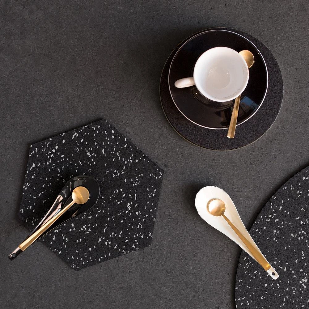 Slash Objects Hex Recycled Rubber Trivet Set - Speckled Black Slash Objects Hex Recycled Rubber Trivet Set - Speckled Black