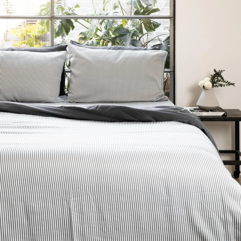 Ettitude Bamboo Sateen Duvet Cover - Slate Stripes Sustainable Materials Ettitude Bamboo Sateen Duvet Cover - Slate Stripes Sustainable Materials