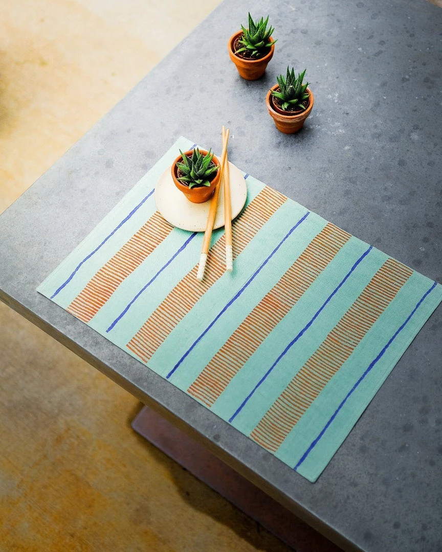 Soil To Studio Arundhati Linen Placemats - Tiffany Blue Kitchen + Dining Soil To Studio Arundhati Linen Placemats - Tiffany Blue Kitchen + Dining