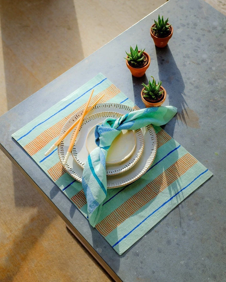 Soil To Studio Indu Linen Napkin Set - Tiffany Blue Soil To Studio Indu Linen Napkin Set - Tiffany Blue