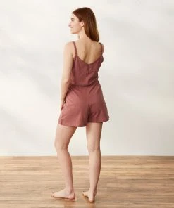 Coyuchi Pajamas + Loungewear Solstice Short Romper - Rosehip