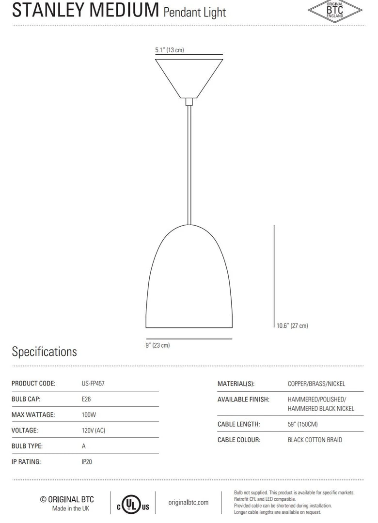 Ameico Stanley Medium Pendant Light - Brass Lighting Ameico Stanley Medium Pendant Light - Brass Lighting