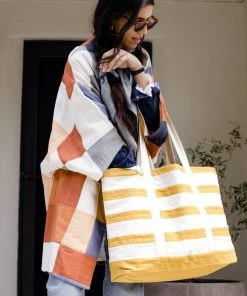 Anchal Stripe Canvas Tote Bag - Mustard Accessories