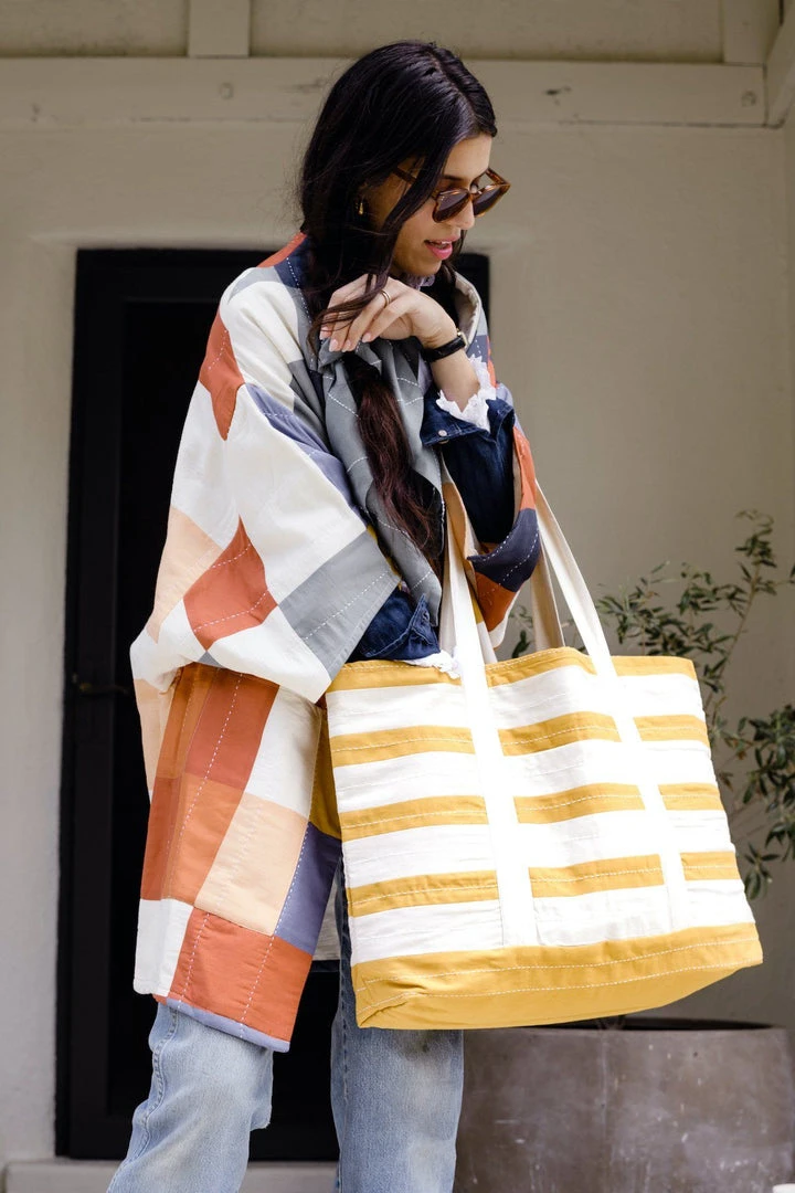 Anchal Stripe Canvas Tote Bag - Mustard Accessories Anchal Stripe Canvas Tote Bag - Mustard Accessories