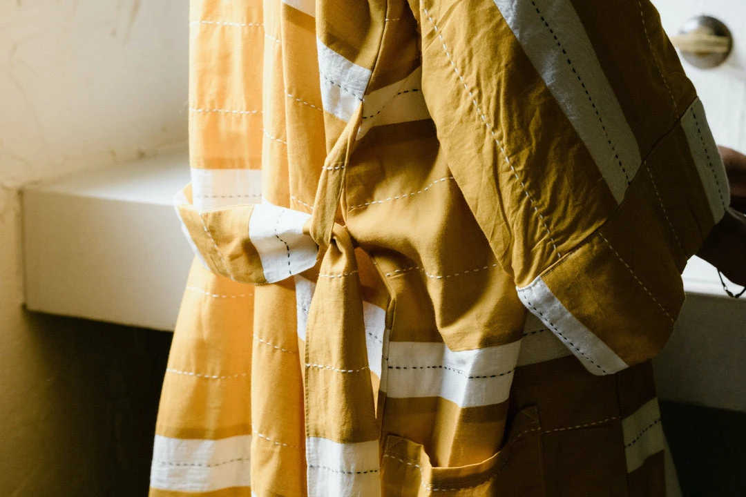 Anchal Home Goods Stripe Unisex Robe - Mustard Anchal Home Goods Stripe Unisex Robe - Mustard