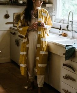 Anchal Home Goods Stripe Unisex Robe - Mustard 5 Anchal Home Goods Stripe Unisex Robe - Mustard