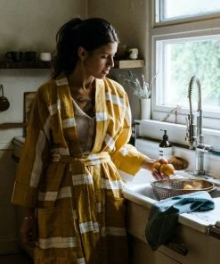 Anchal Home Goods Stripe Unisex Robe - Mustard 4 Anchal Home Goods Stripe Unisex Robe - Mustard