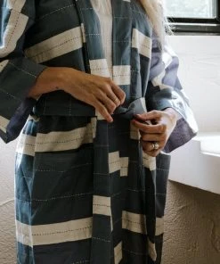 Anchal Stripe Unisex Robe - Slate