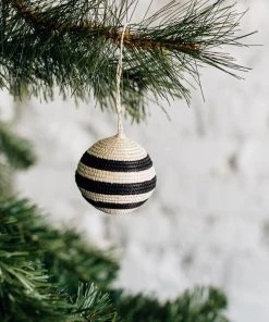 Azizi Life Striped Woven Ball Ornament - Black + Natural BIPOC Owned