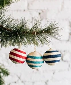Azizi Life Striped Woven Ball Ornament - Blue BIPOC Owned