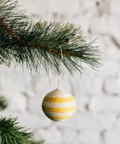 Azizi Life Striped Woven Ball Ornament - Yellow + Natural