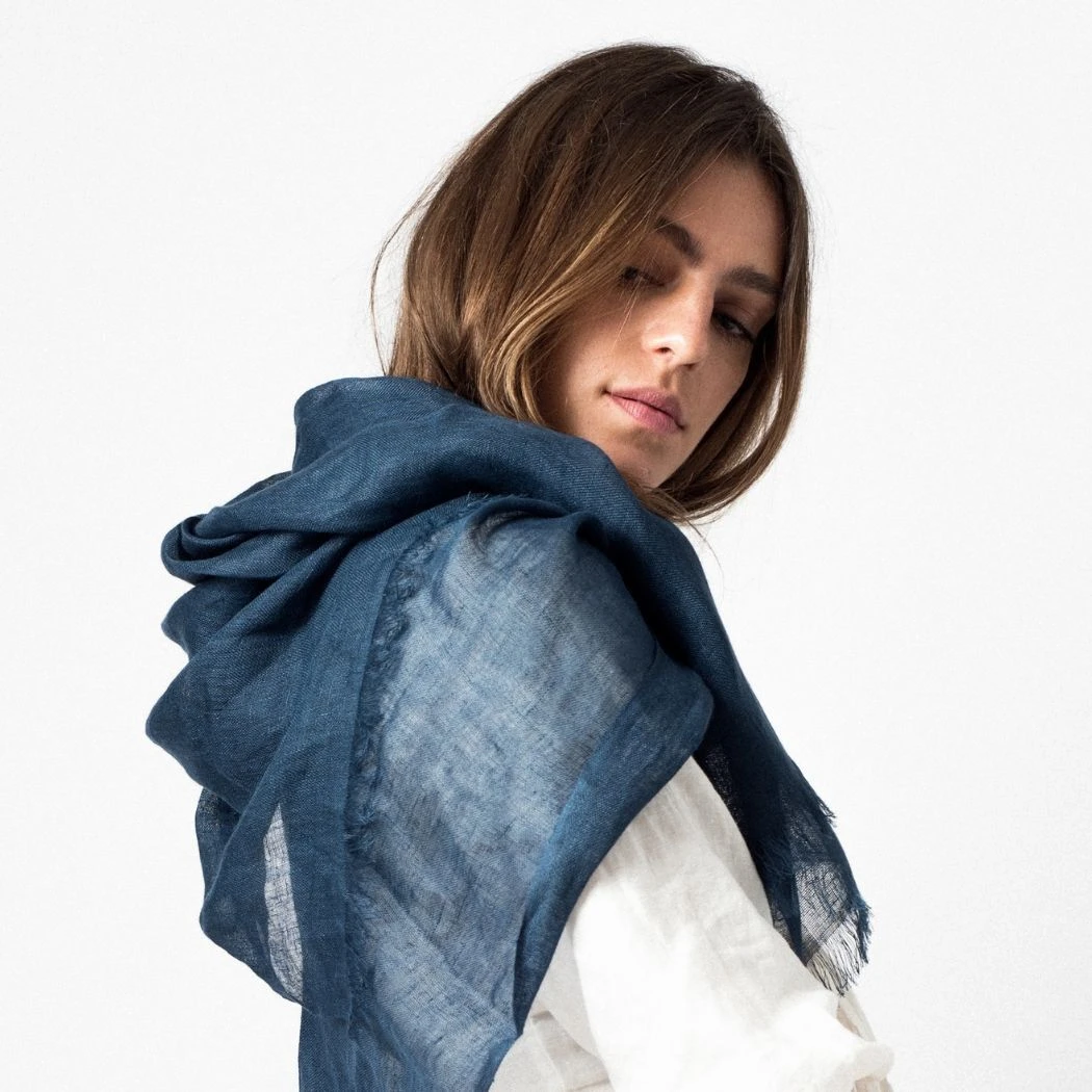 Studio Variously Midnight Blue Linen Scarf Accessories Studio Variously Midnight Blue Linen Scarf Accessories