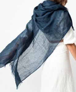 Studio Variously Midnight Blue Linen Scarf Accessories 4 Studio Variously Midnight Blue Linen Scarf Accessories