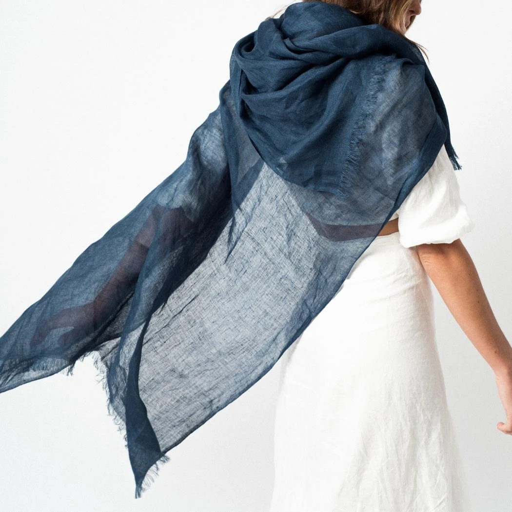 Studio Variously Midnight Blue Linen Scarf Accessories Studio Variously Midnight Blue Linen Scarf Accessories