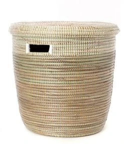 Swahili African Modern Black, Silver & White Half & Half Flat Lid Basket Home Goods