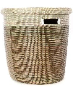 Swahili African Modern Black, Silver & White Half & Half Flat Lid Basket Home Goods