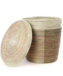 Swahili African Modern Black, Silver & White Half & Half Flat Lid Basket Home Goods