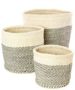 Swahili African Modern Gray And Cream Twill Nesting Basket Set