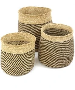 Swahili African Modern Iringa Baskets - Black Diagonal Stripes Home Goods