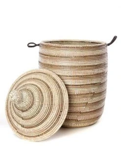 Swahili African Modern Home Goods Large Black, Silver & White Striped Laundry Hamper