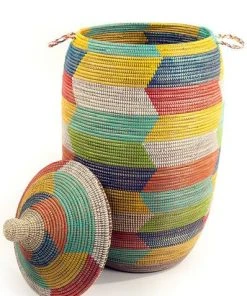 Swahili African Modern Rainbow Herringbone Storage Basket