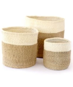 Swahili African Modern Home Goods Beige And Cream Sisal Nesting Basket Set