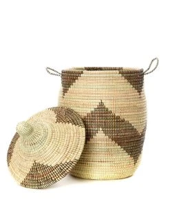 Swahili African Modern Black And Beige Mixed Pattern Hamper Set