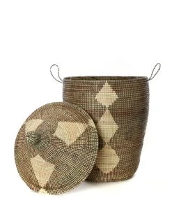 Swahili African Modern Black And Beige Mixed Pattern Hamper Set