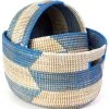 Swahili African Modern Set Of Three Blue Herringbone Sewing Baskets Home Goods