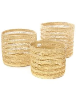 Swahili African Modern Home Goods Lace Weave Basket Bin Set