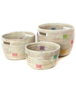 Swahili African Modern Home Goods Set Of Three Prismatic Pixels Sewing Baskets