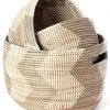 Swahili African Modern Silver And White ZigZag Nesting Basket Set Home Goods