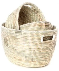Swahili African Modern Set Of Three White Nesting Baskets