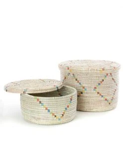 Swahili African Modern Rainbow Garland Lidded Storage Basket Set Staff Favorites